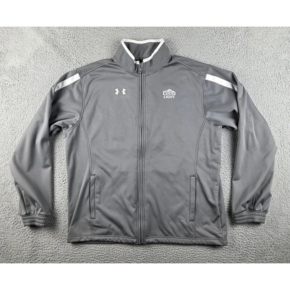 Under Armour Jacket Mens L Gray Full Zip Softshell Coors Light Beer‎ Logo